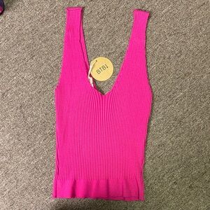 BiBi Hot Pink Ribbed V-Neck Tank Top